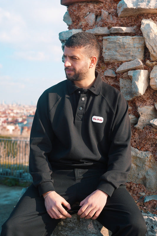 Siyah Polo Yaka Sweatshirt