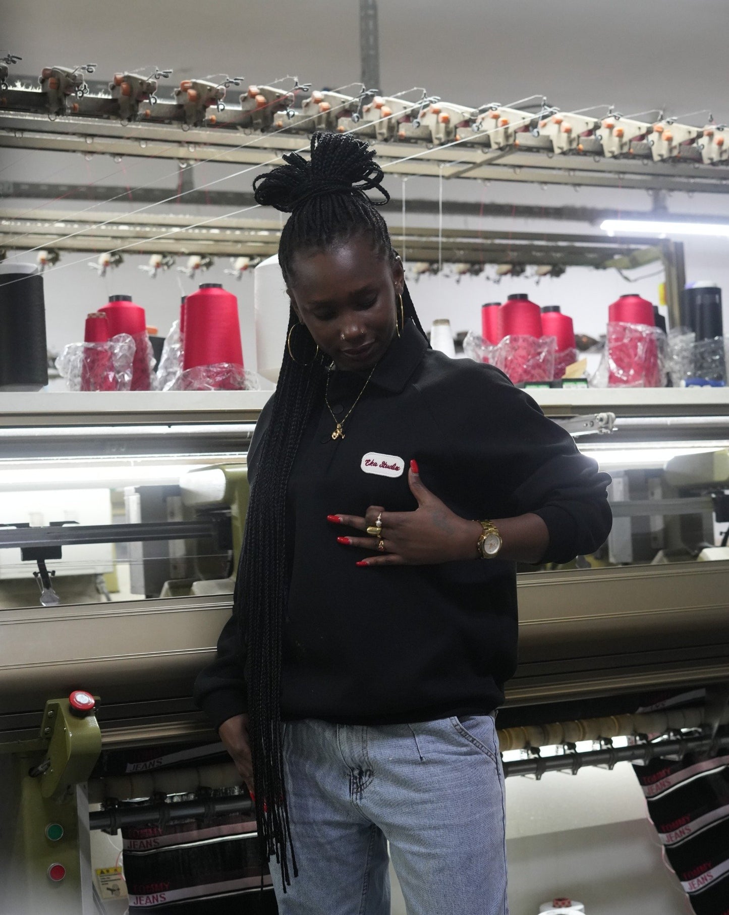 Siyah Polo Yaka Sweatshirt