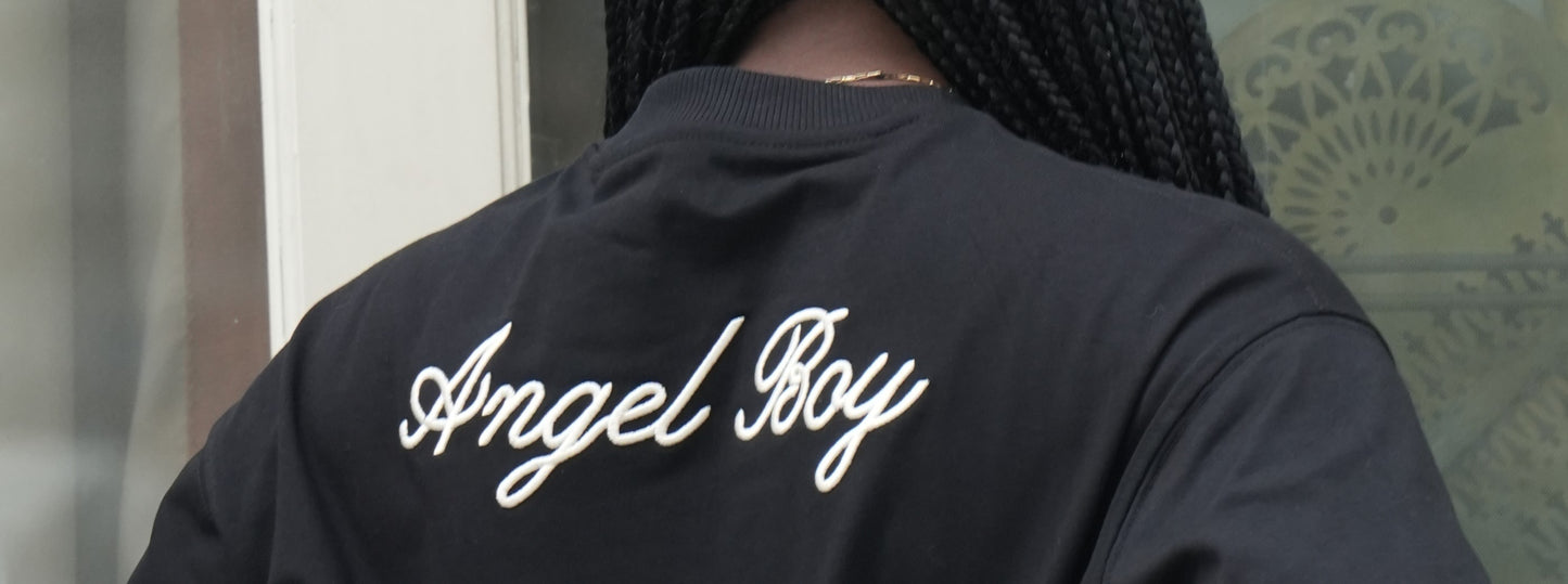 Siyah Angel Boy Nakıs Islemeli Tisort
