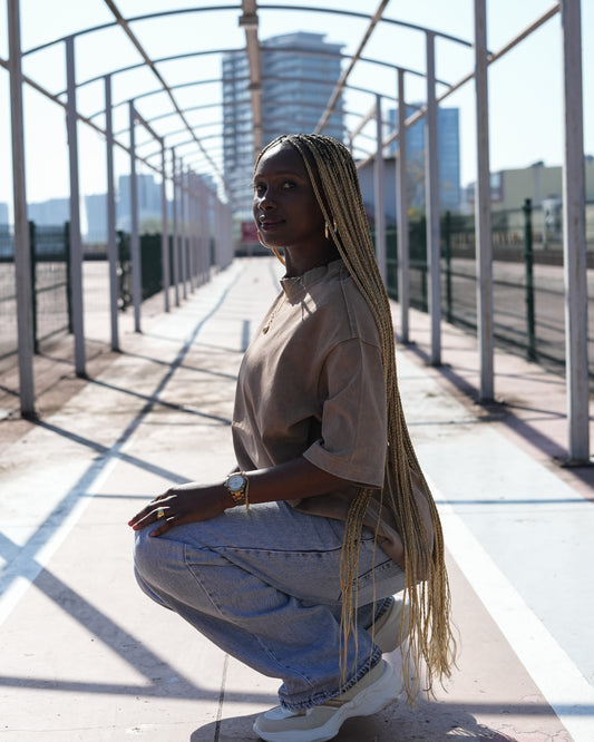 Kahverengi Asit Yıkamalı Tişört