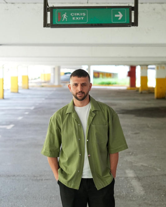 Yeşil Kısa Kol İnce Gabardin Gömlek
