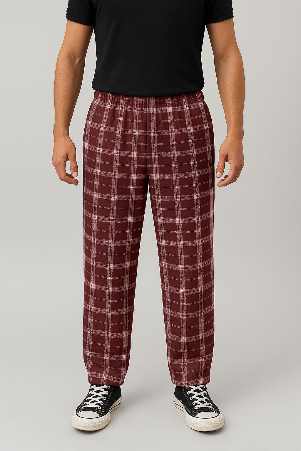 Pembe Ekose Desen Fırcalı Esofman Altı-Pijama