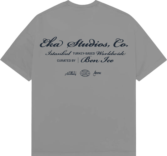 Boyalı Gri Lacivert Empirme Baskı Tisort