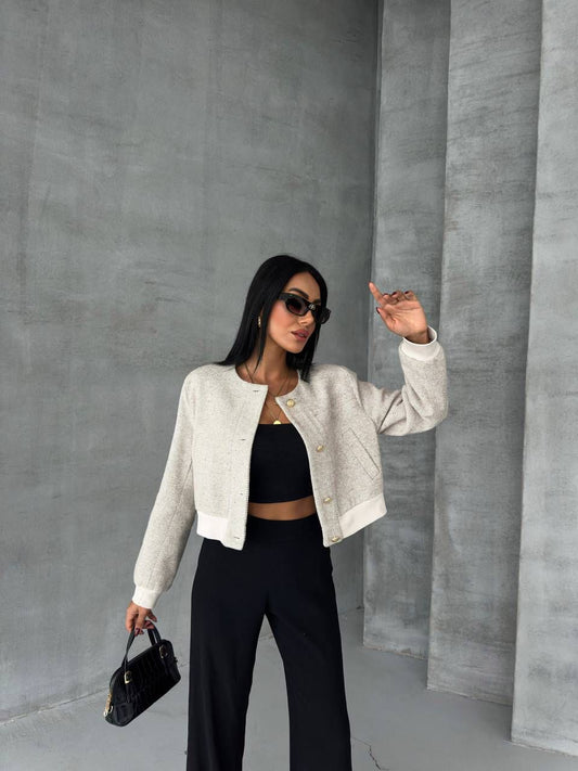 Balık Sırtı Kaşe Crop Ceket