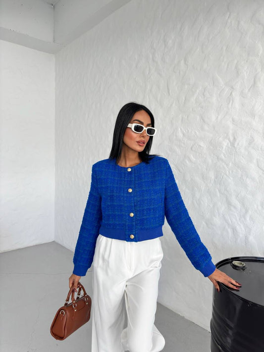 Channel Kumaş Kaşe Crop Ceket