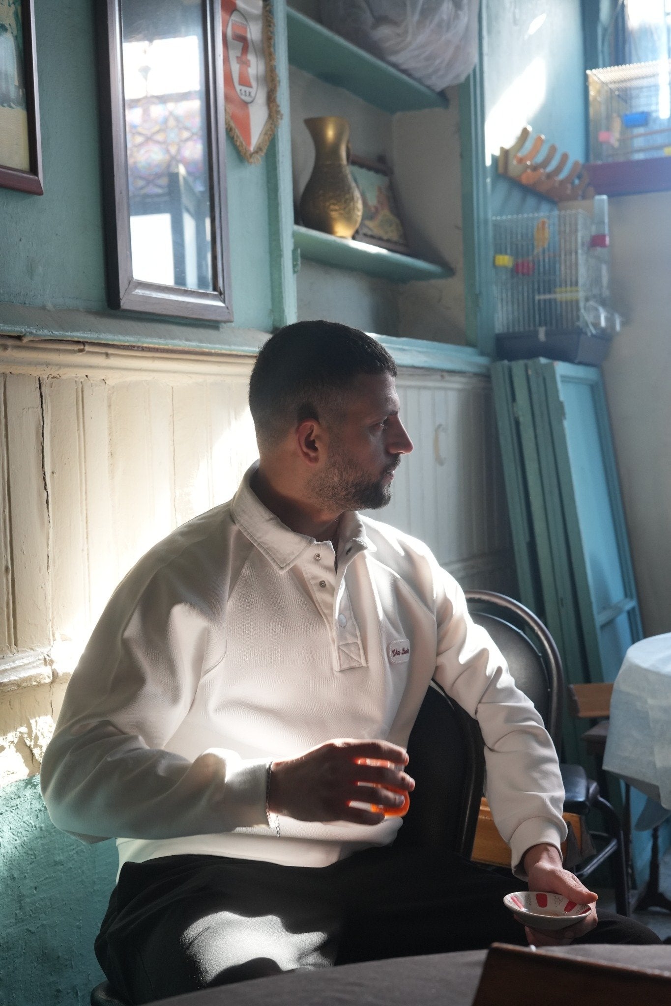 Ekru Polo Yaka Sweatshirt