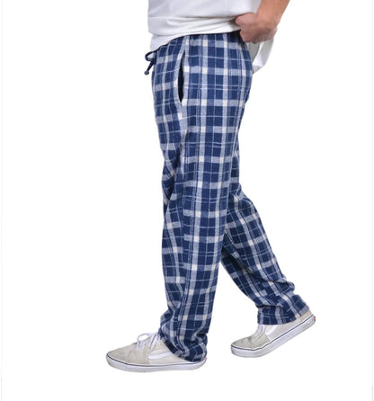 Mavi Ekose Desen Fırcalı Esofman Altı-Pijama