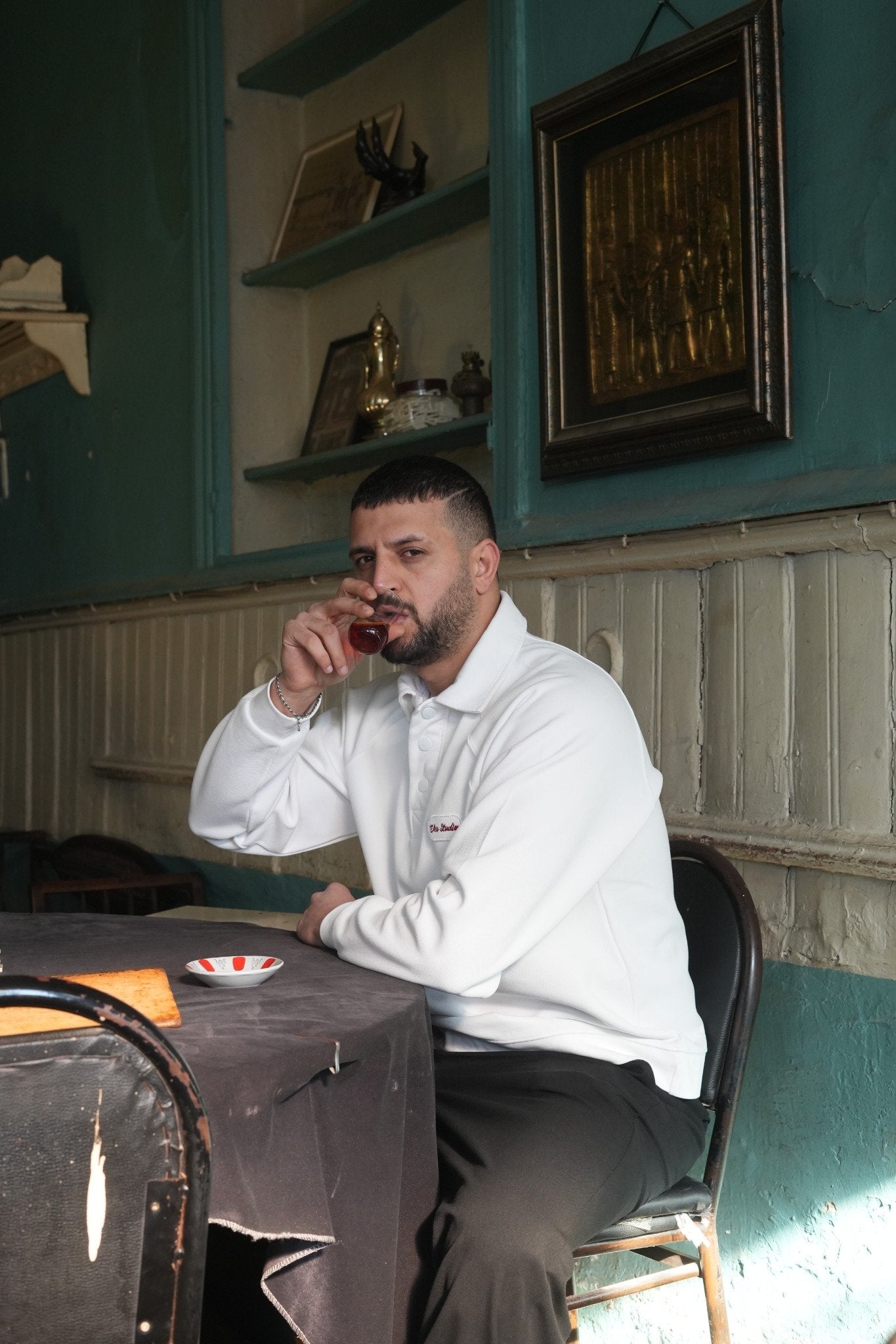 Ekru Polo Yaka Sweatshirt