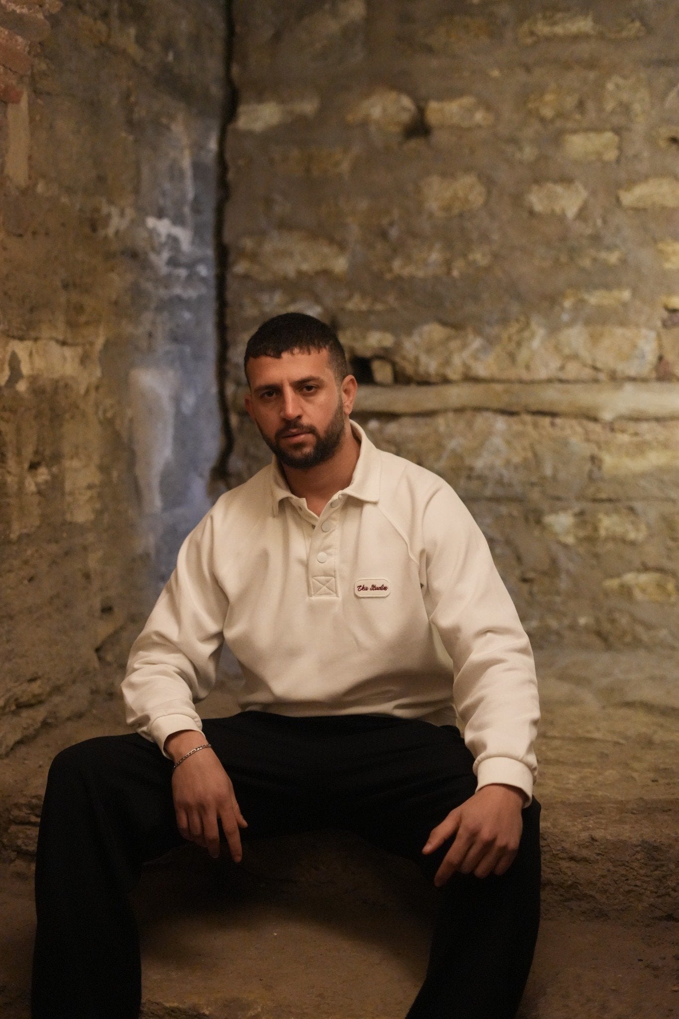 Ekru Polo Yaka Sweatshirt