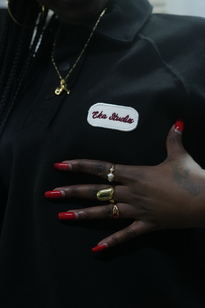 Siyah Polo Yaka Sweatshirt