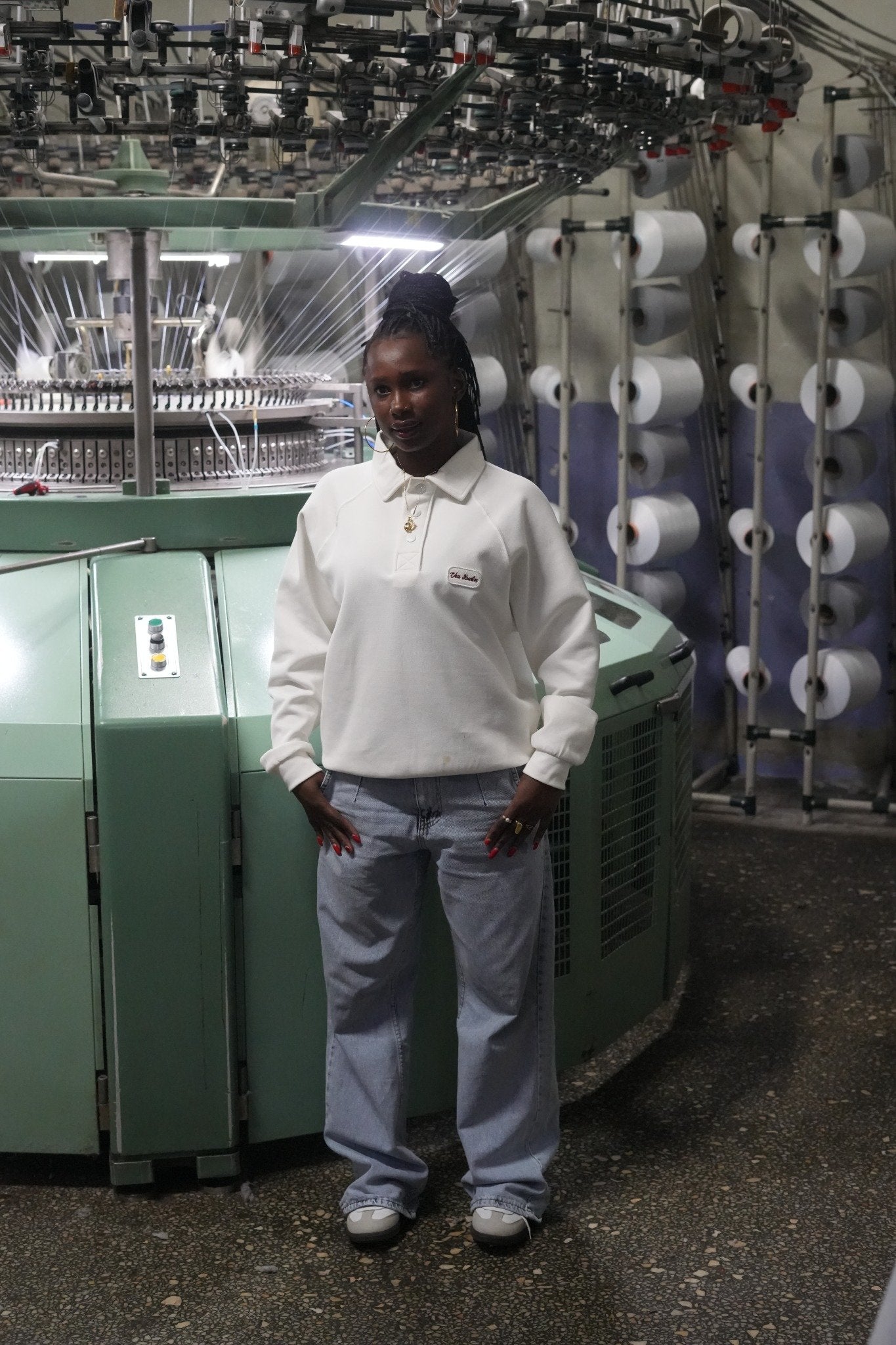 Ekru Polo Yaka Sweatshirt