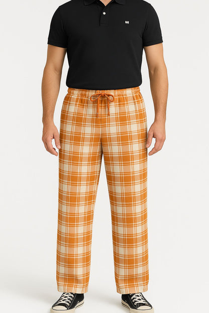 Turuncu Ekose Desen Fırcalı Esofman Altı-Pijama
