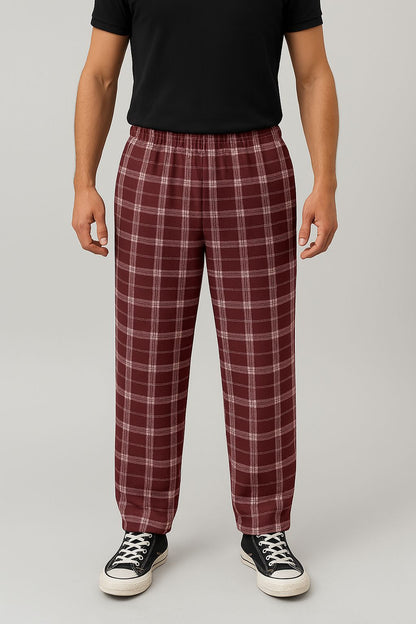 Pembe Ekose Desen Fırcalı Esofman Altı-Pijama