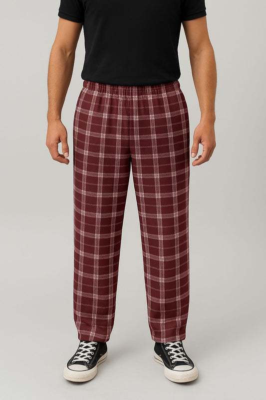 Pembe Ekose Desen Fırcalı Esofman Altı-Pijama