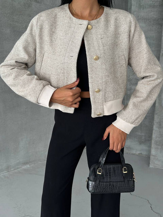 Balık Sırtı Kaşe Crop Ceket