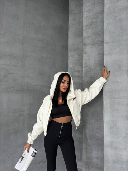 Kaşe Kapüşonlu Crop Ceket