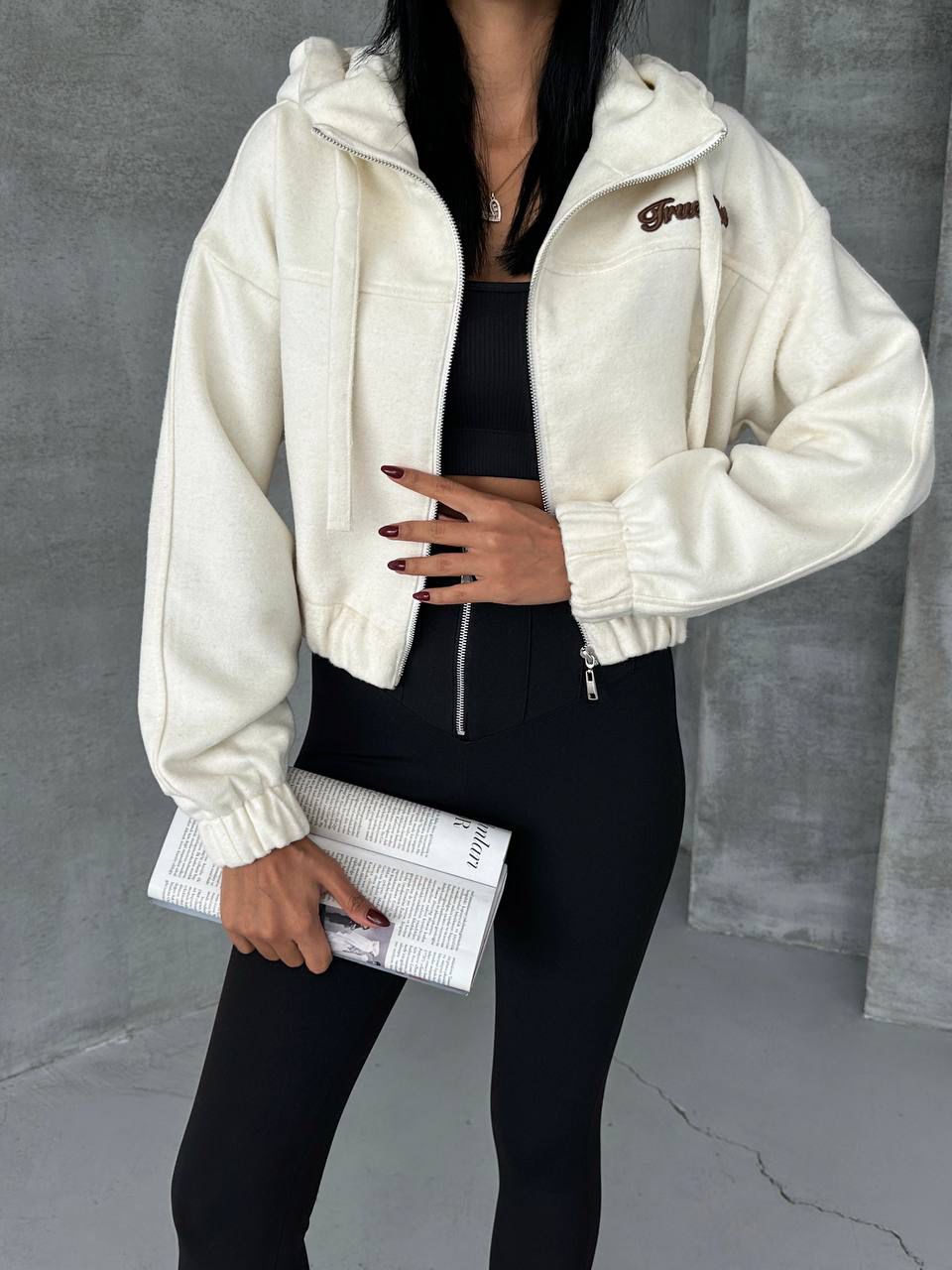 Kaşe Kapüşonlu Crop Ceket