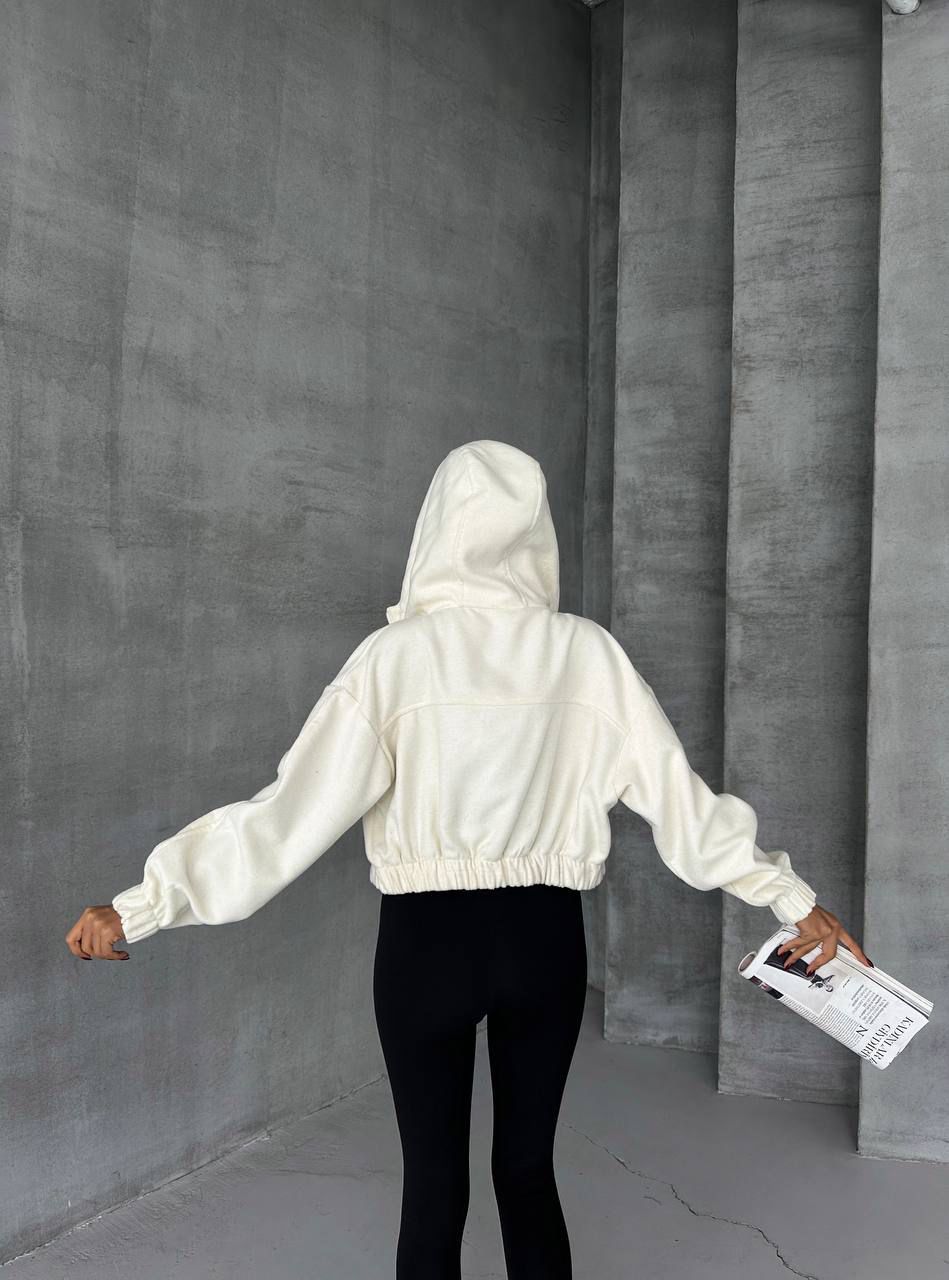 Kaşe Kapüşonlu Crop Ceket