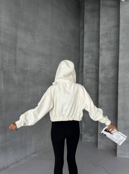 Kaşe Kapüşonlu Crop Ceket