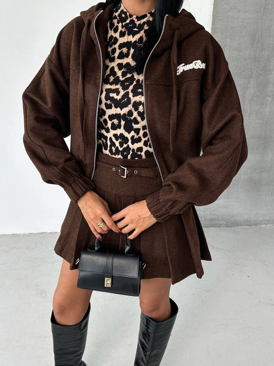 Kaşe Kapüşonlu Crop Ceket