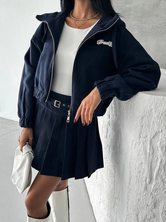 Kaşe Kapüşonlu Crop Ceket