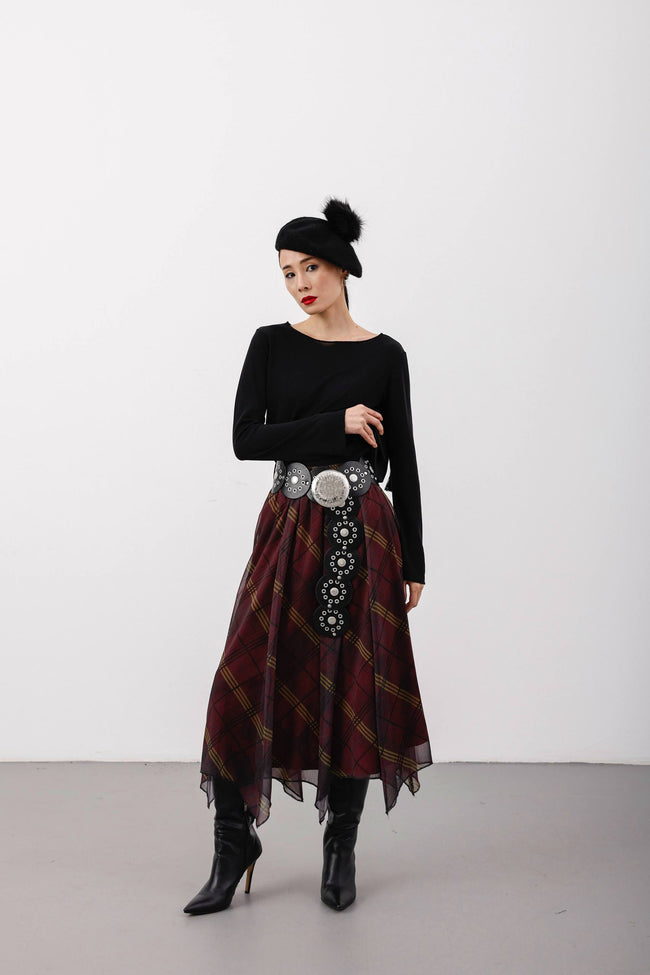 Asimetrik kesim tül midi etek