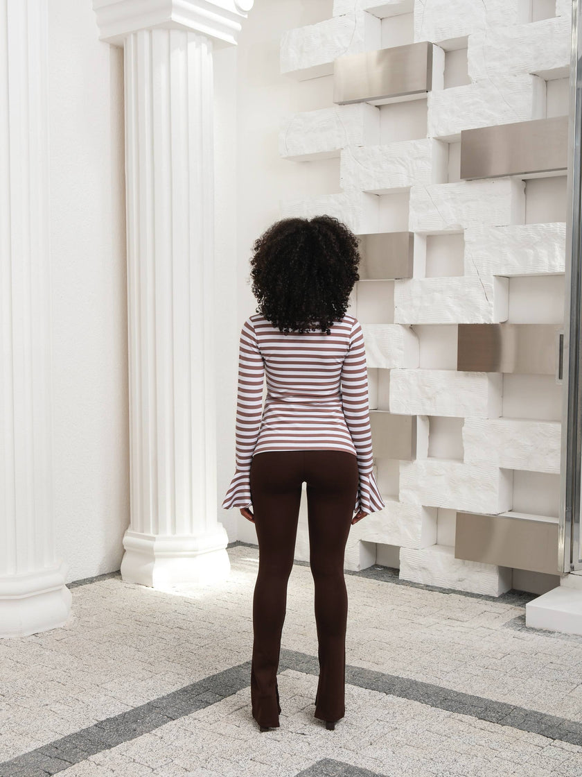 Çizgili volan kol bluz