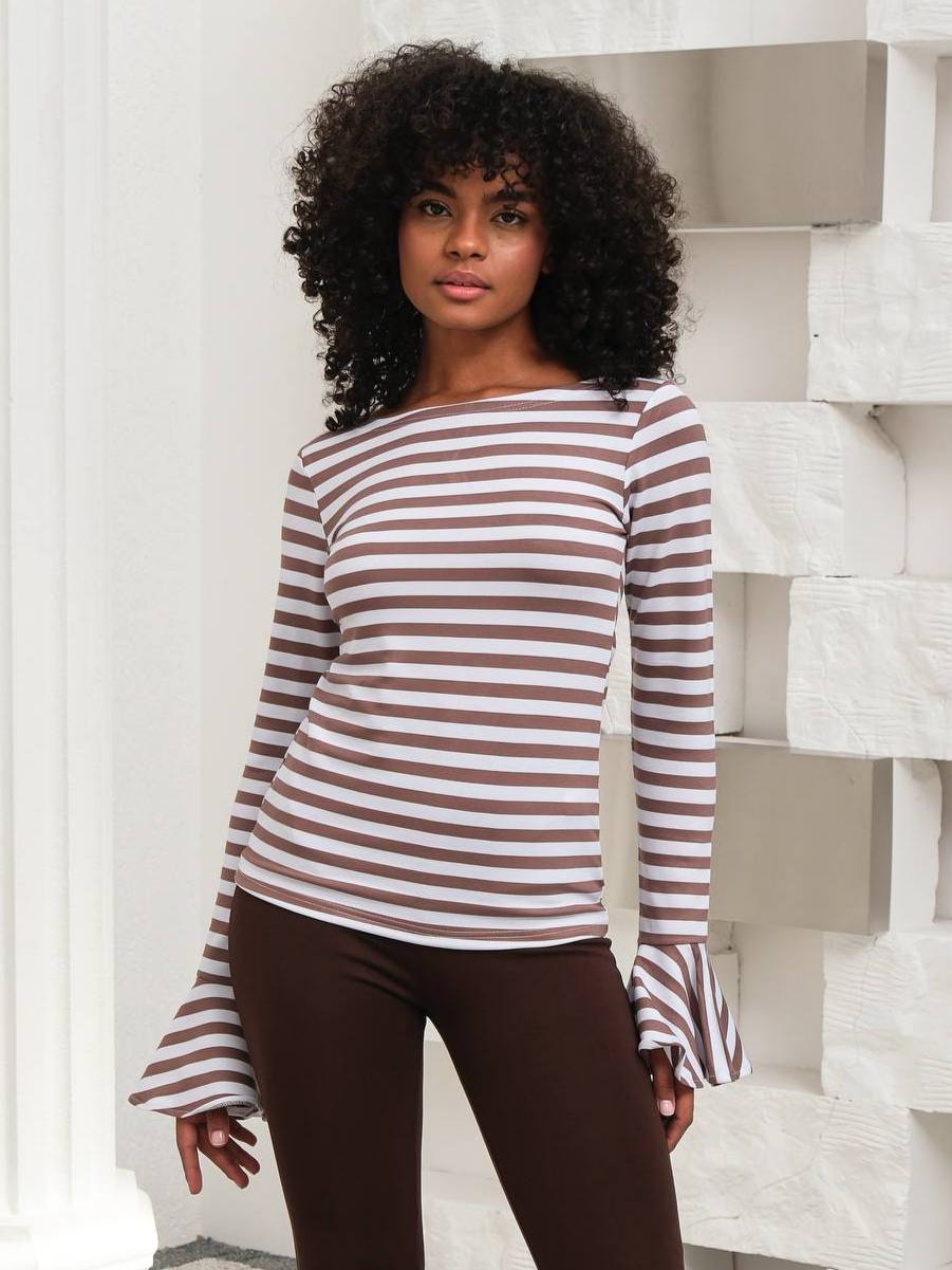 Çizgili volan kol bluz