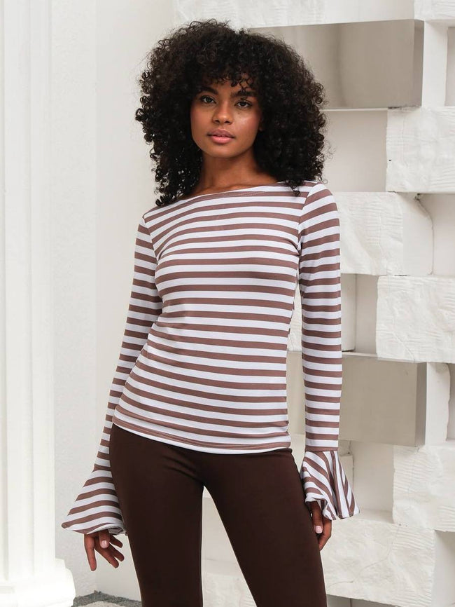 Çizgili volan kol bluz