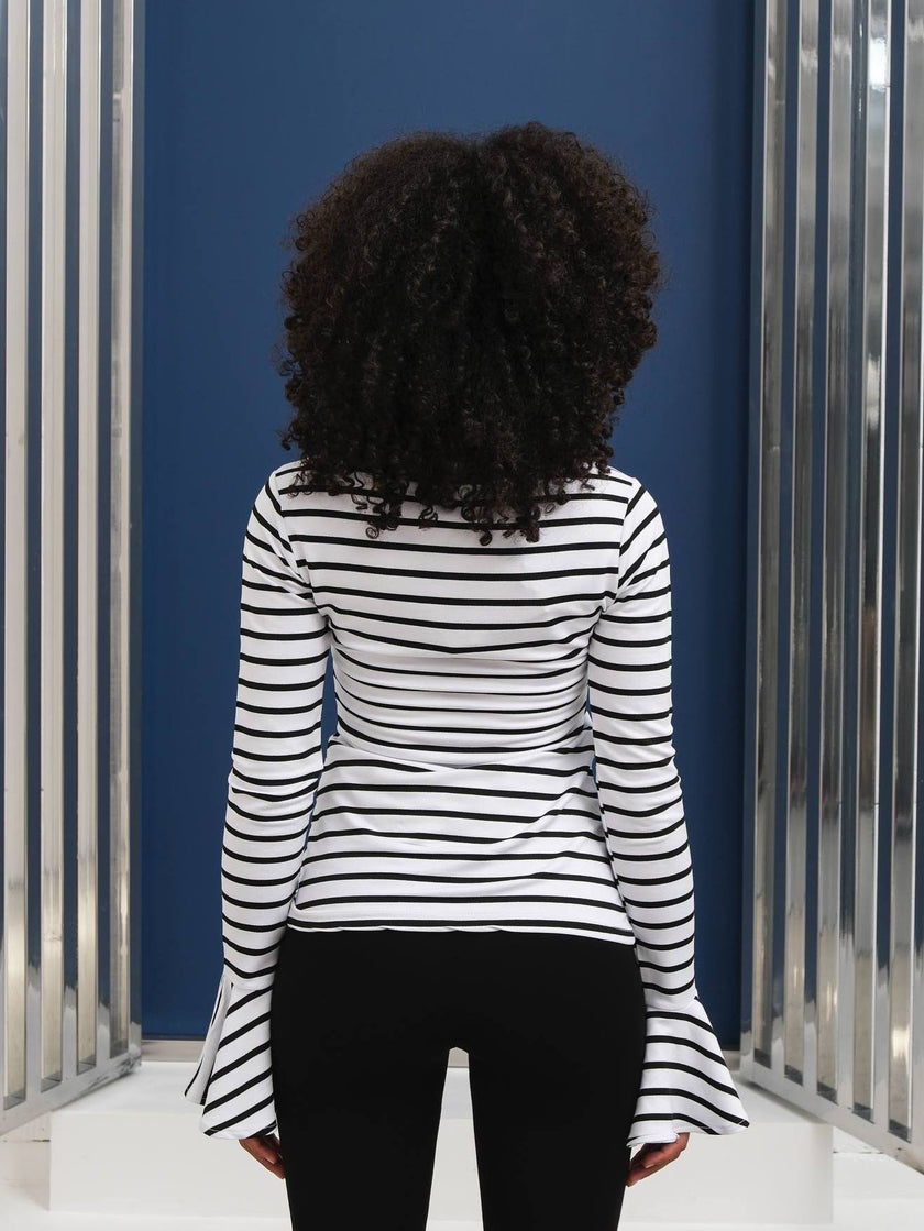 Çizgili volan kol bluz