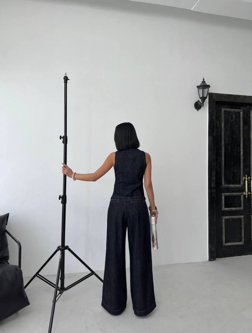 Denim yelekli takım