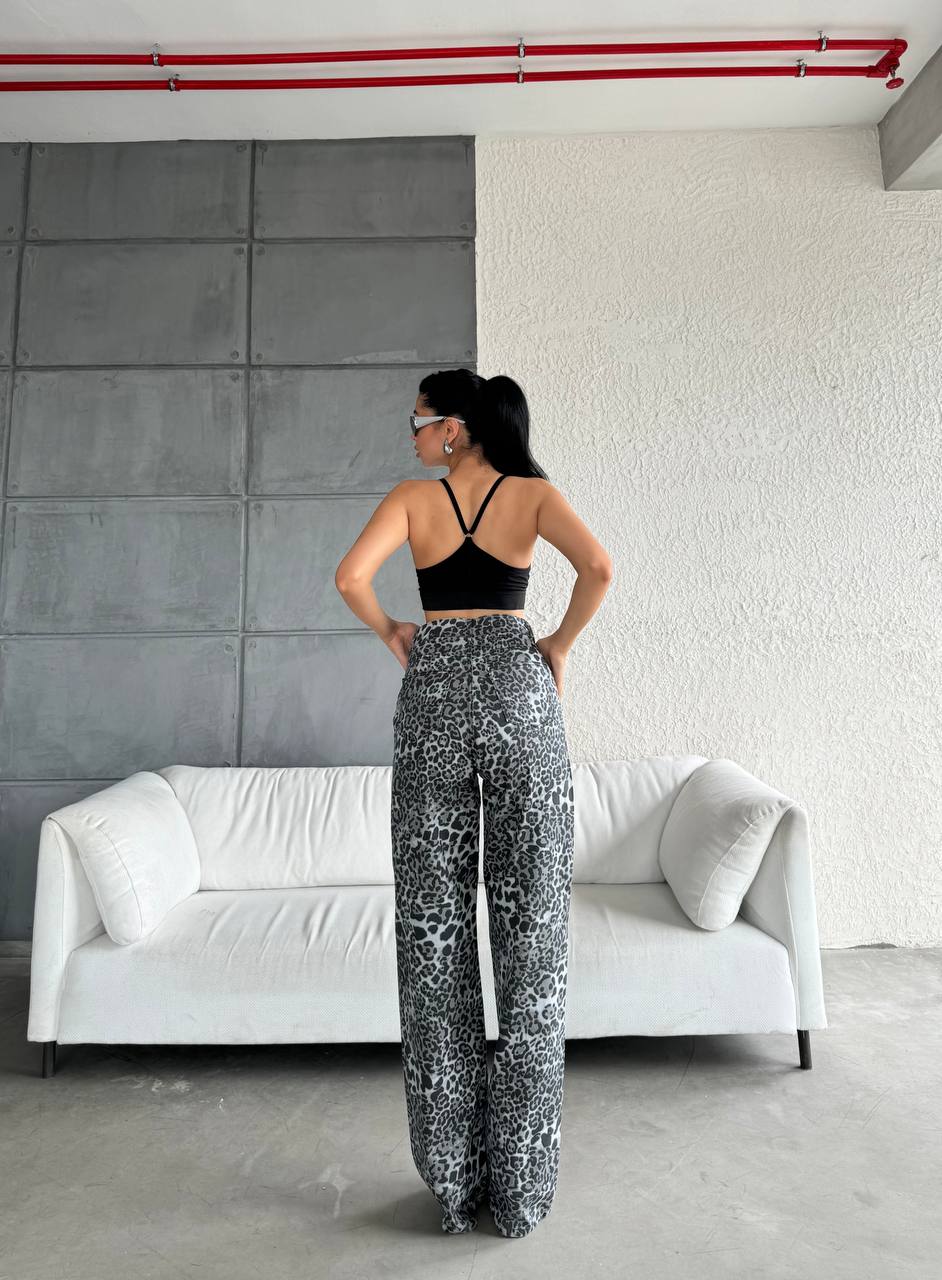 Leopar desen straight-leg pantolon
