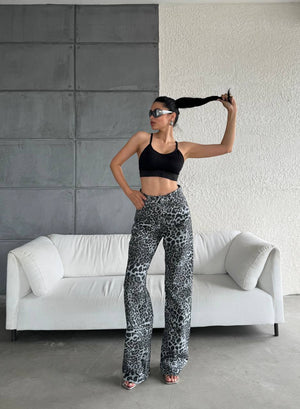 Leopar desen straight-leg pantolon