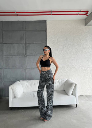 Leopar desen straight-leg pantolon
