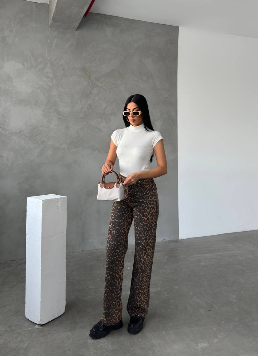 Leopar desen straight-leg pantolon