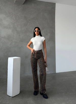 Leopar desen straight-leg pantolon