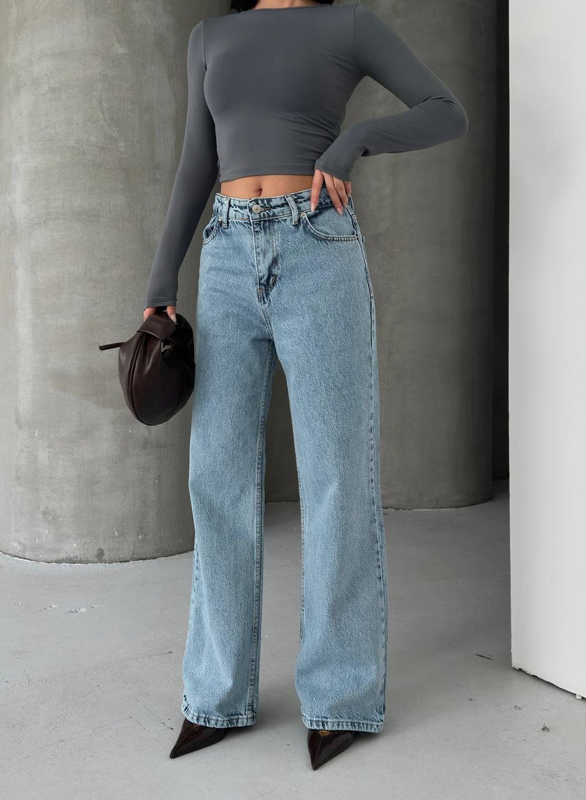 Yüksek bel straight fit geniş paça jean