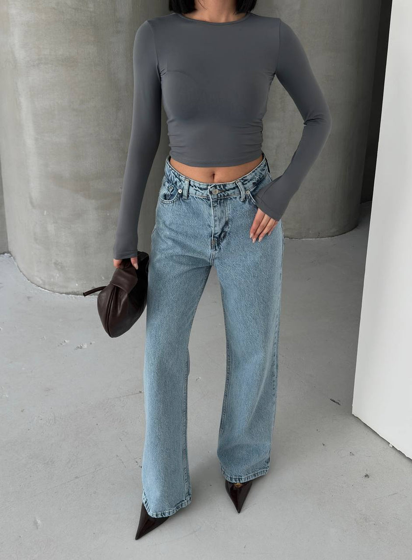 Yüksek bel straight fit geniş paça jean