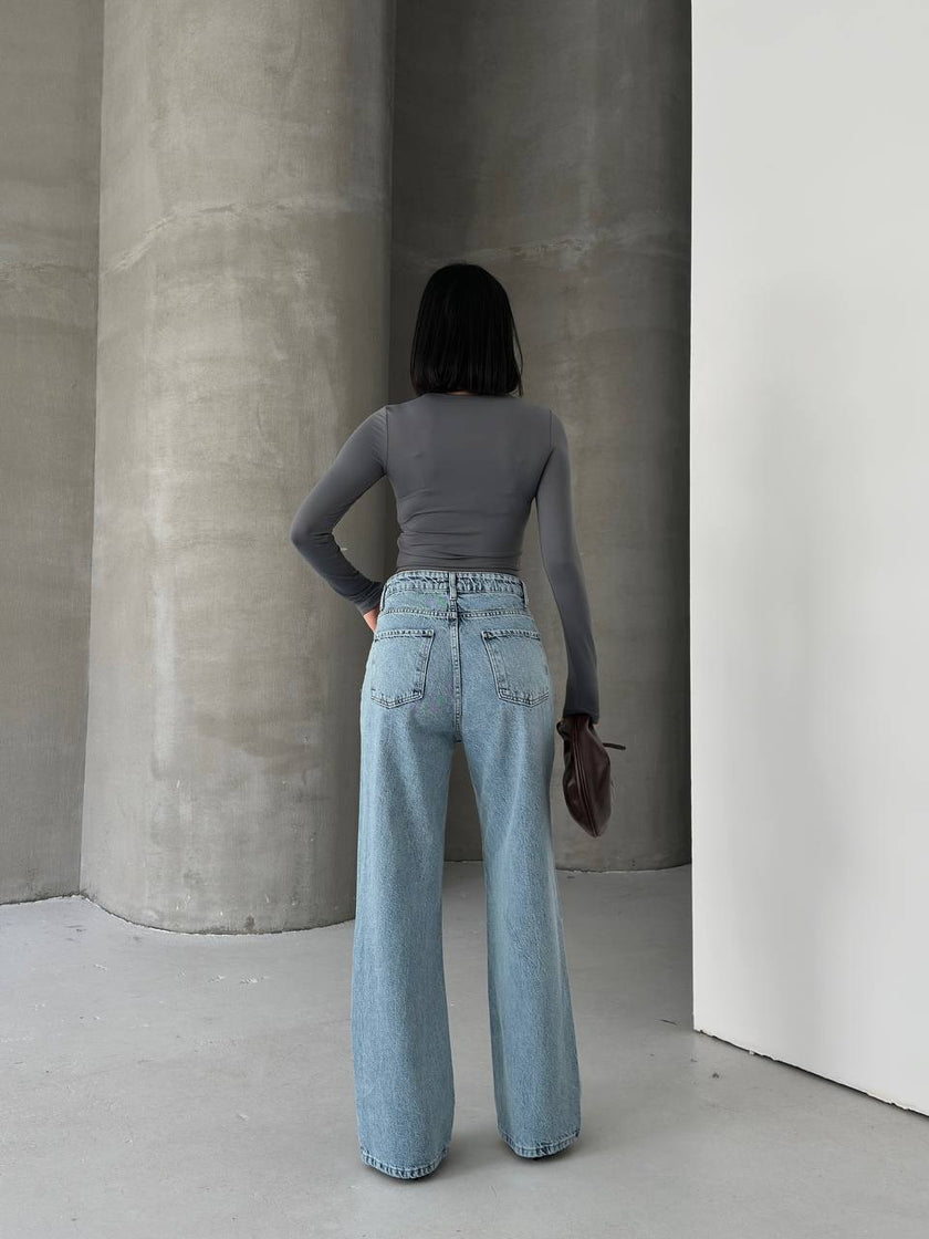 Yüksek bel straight fit geniş paça jean