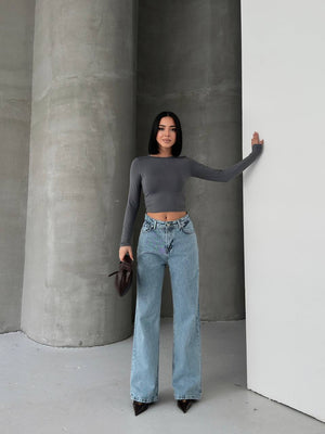 Yüksek bel straight fit geniş paça jean