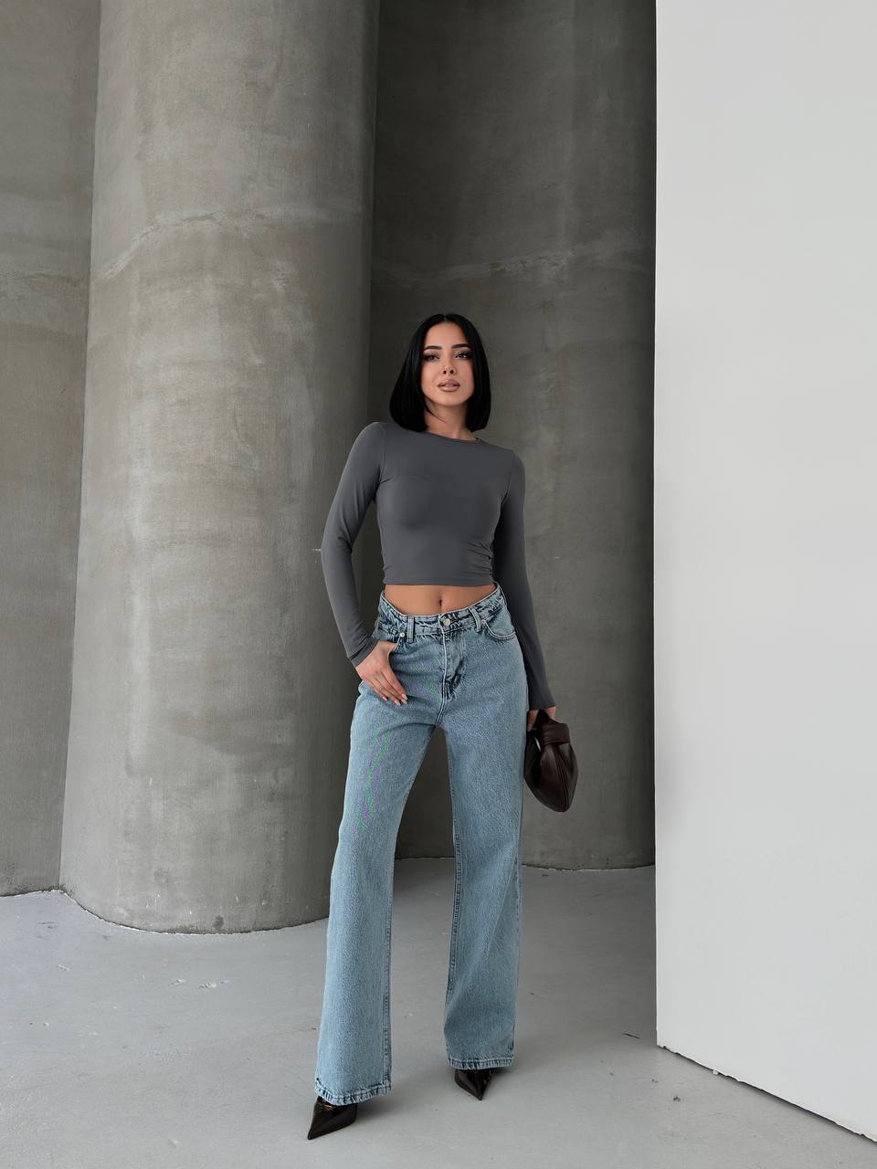 Yüksek bel straight fit geniş paça jean