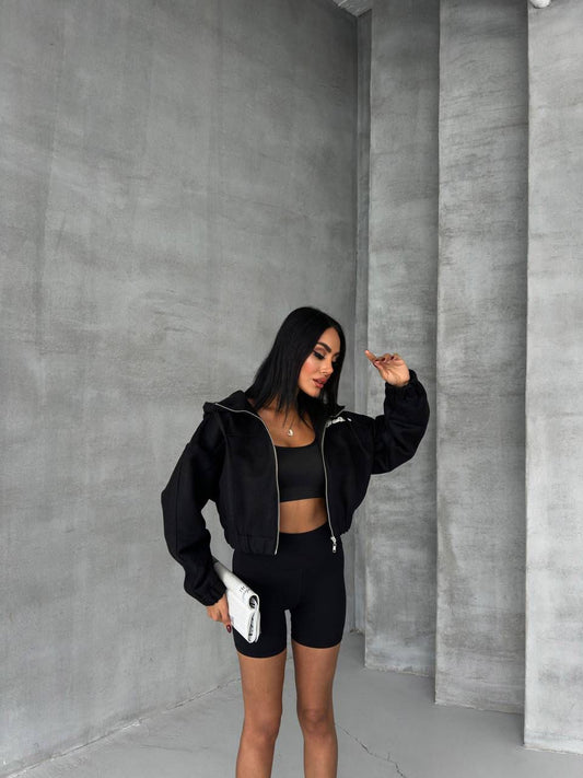 Kaşe Kapüşonlu Crop Ceket