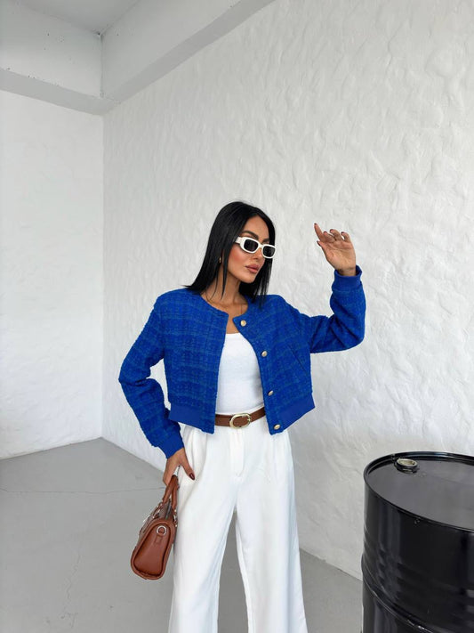 Channel Kumaş Kaşe Crop Ceket